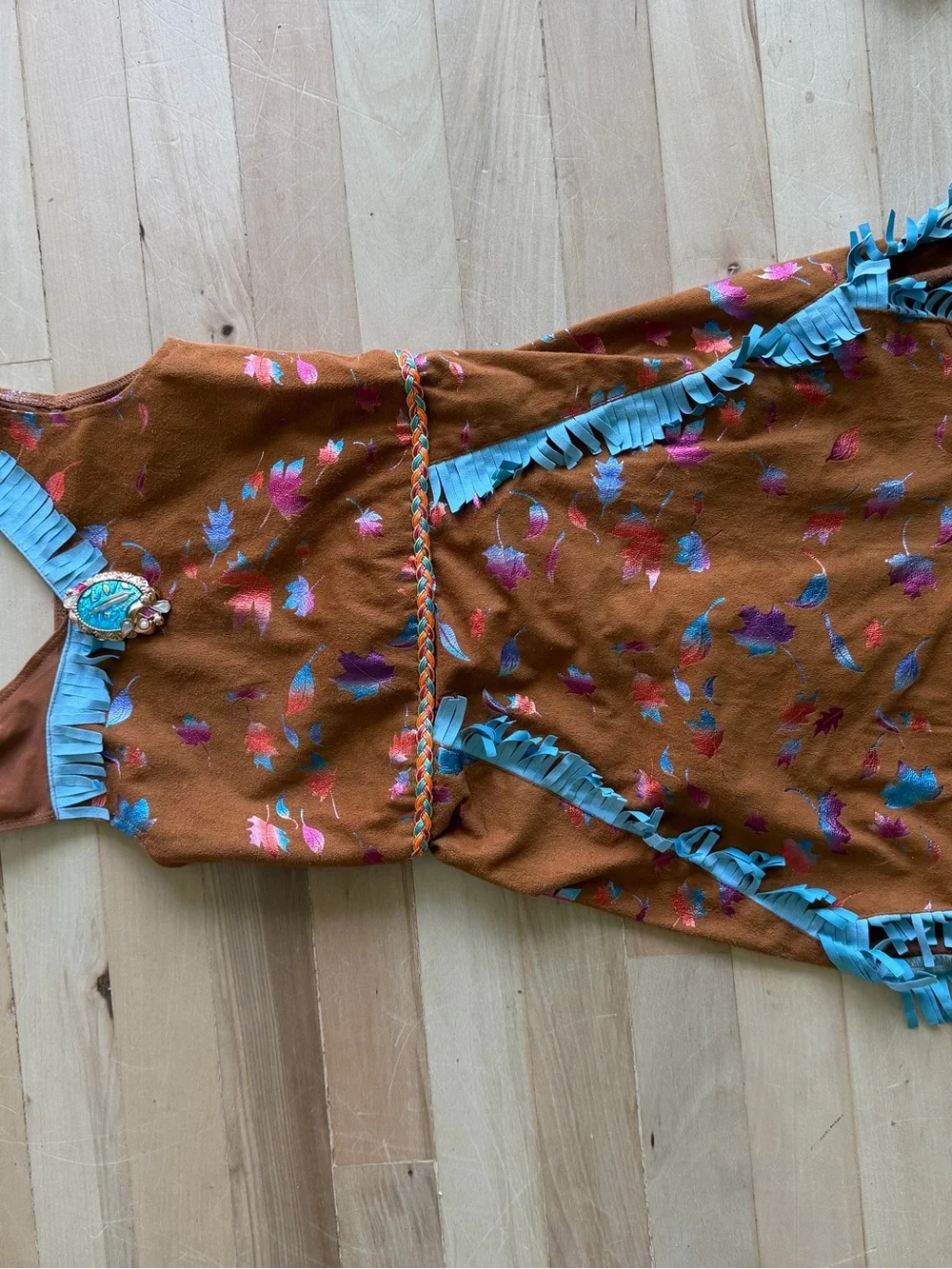 Disney Brown Dress with Blue Fringe and Multicolor Print